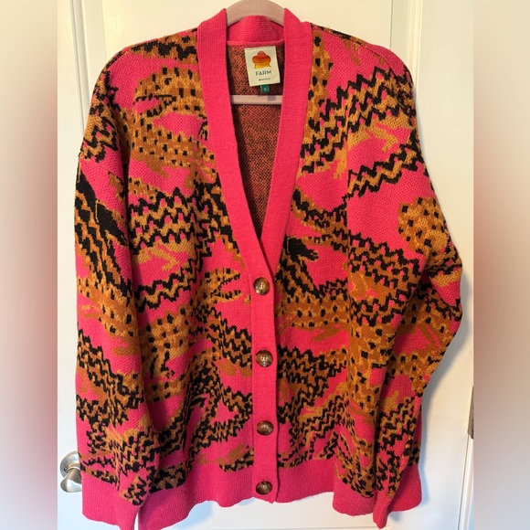 FARM Rio Sweaters - FARM Rio Pink and Orange Patterned Cardigan